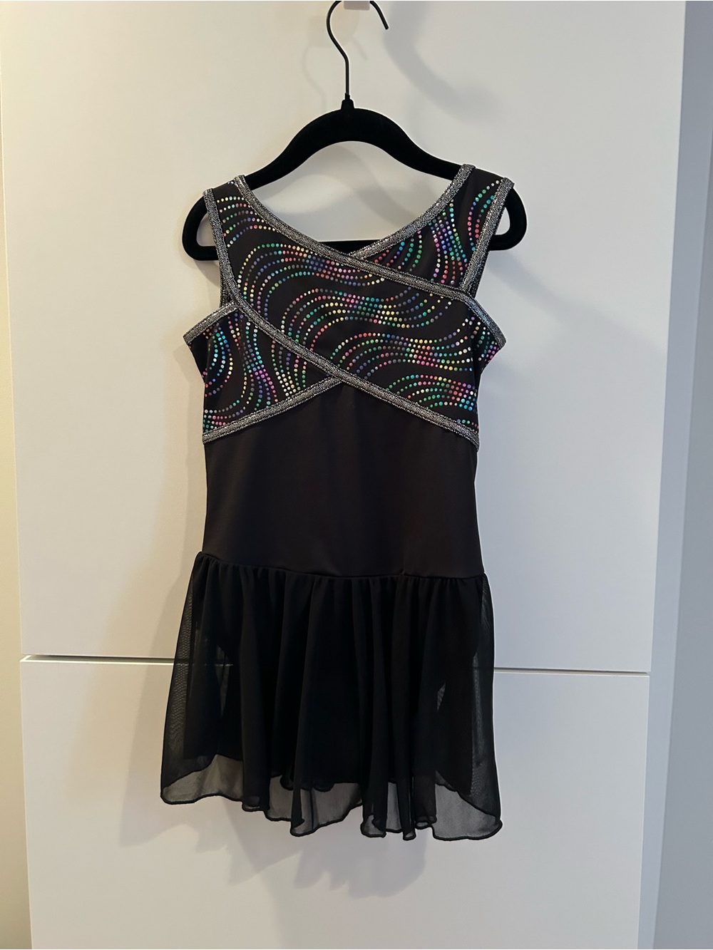 Capezio Black Dance Dress with Multicolor Sparkle Swirls S/CH